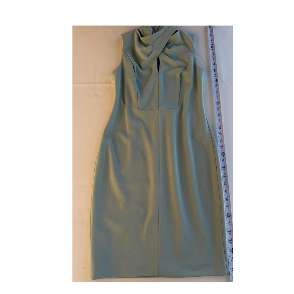 Sage Green Crossover Halter Neck Keyhole Sheath Dress Sleeveless Knee Length